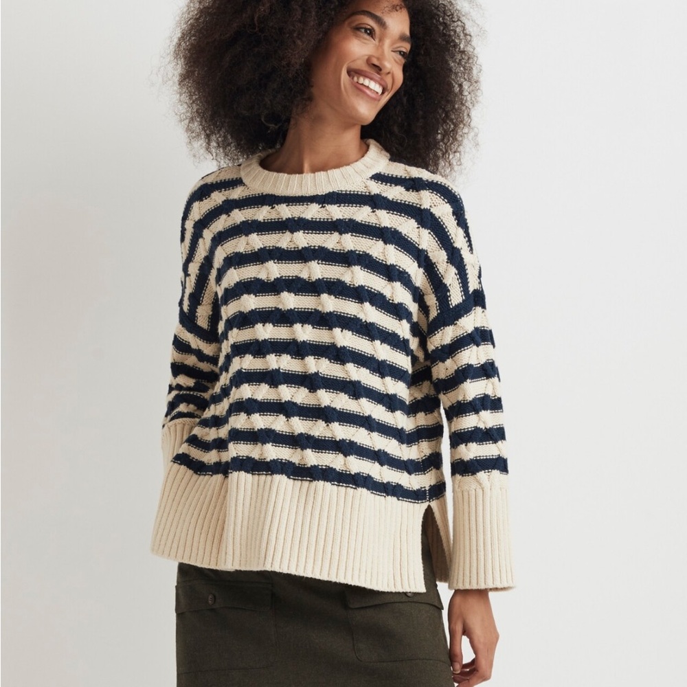 Madewell Cable-Knit Oversized Sweater in Stripe